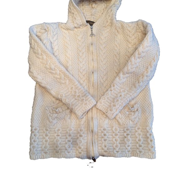 100% Merino Wool Inis Crafts Zip-Up Hoodie Cardigan - Made in Ireland - Size S - Picture 1 of 9